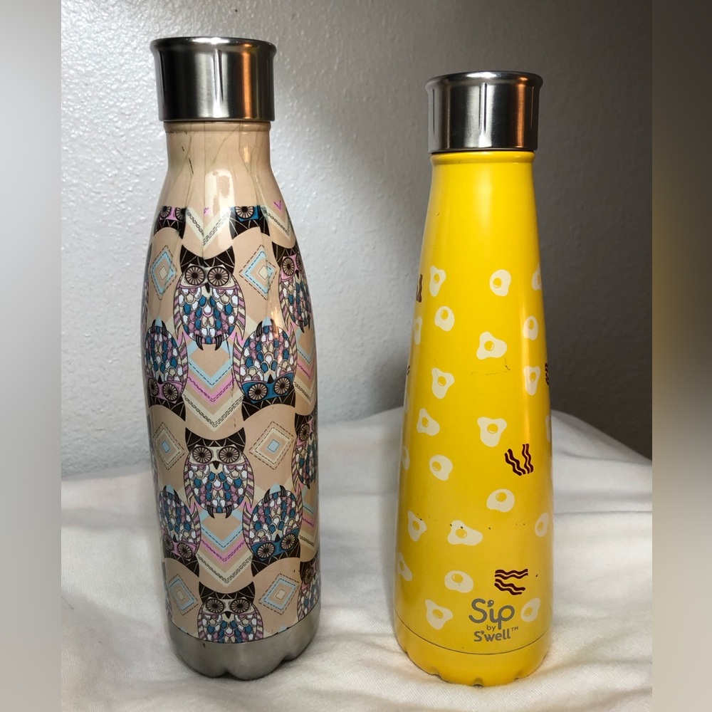 Yellow and Patterned Stainless Steel Water Bottles USED